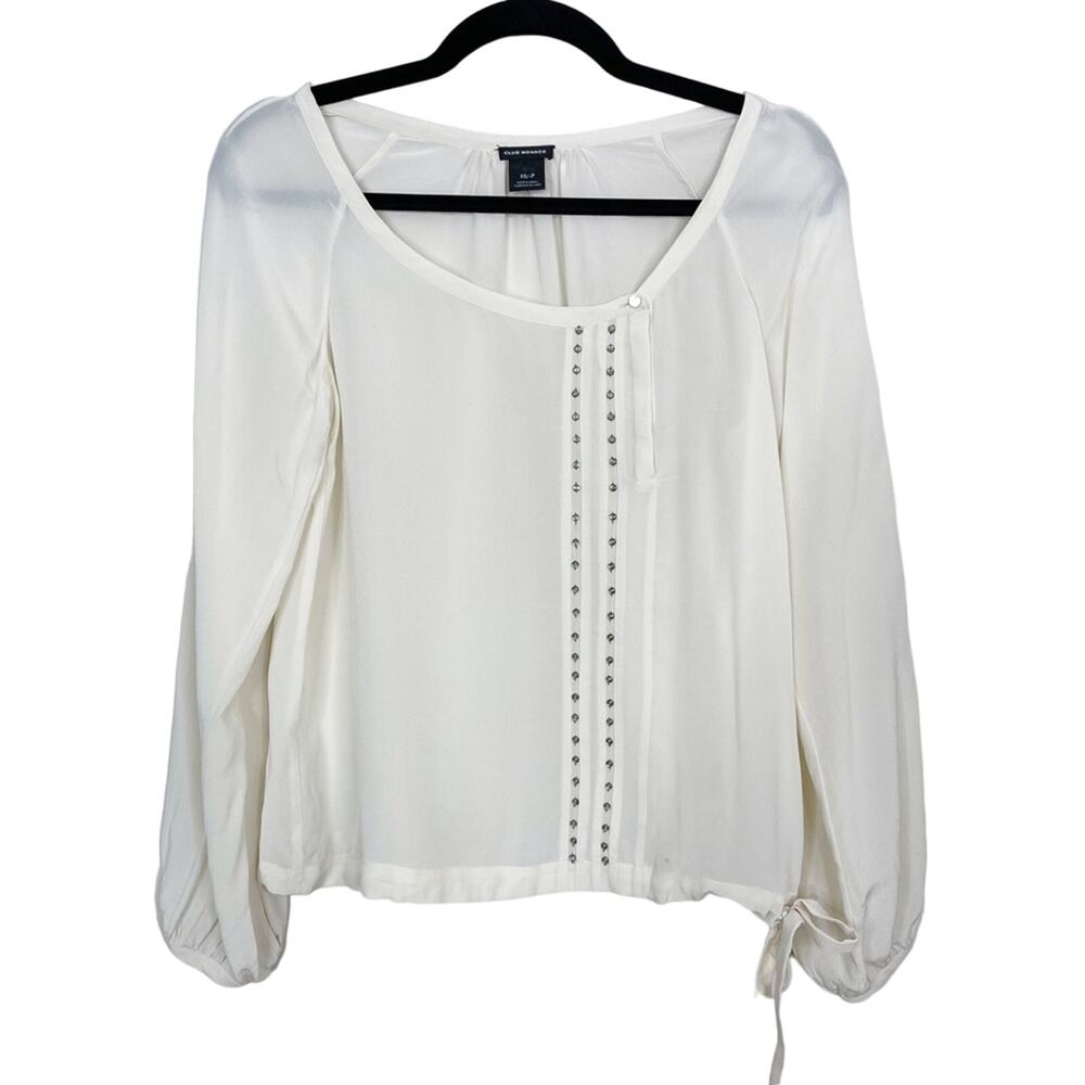 Club Monaco Womens XSmall XS Cream Sequin Silk Long Sleeve Blouse Button Top